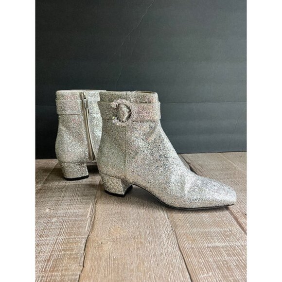 Jimmy Choo Platinum Crystal Myan 45mm Glittered Leather Ankle Boots Size 36.5 - Picture 12 of 12
